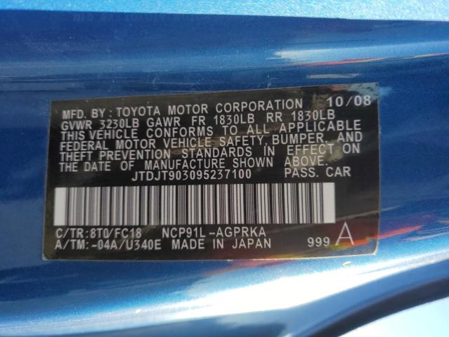 JTDJT903095237100 - 2009 TOYOTA YARIS BLUE photo 12