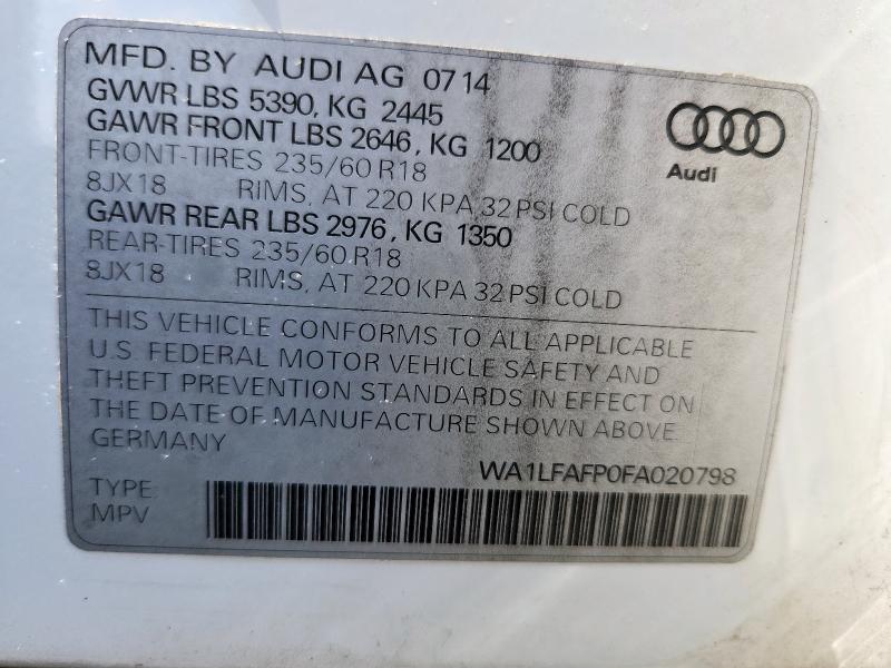 WA1LFAFP0FA020798 - 2015 AUDI Q5 PREMIUM PLUS WHITE photo 13