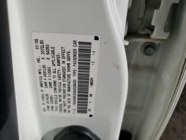 19UUA66226A028493 - 2006 ACURA 3.2TL WHITE photo 12