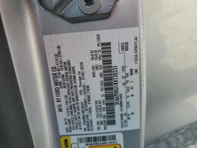 3FA6P0RU1KR120331 - 2019 FORD FUSION TITANIUM 银色 照片 12