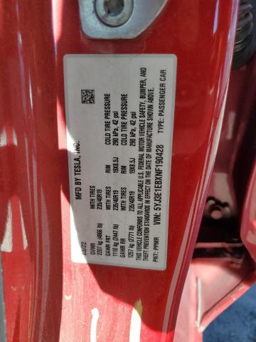 5YJ3E1EBXNF190428 - 2022 TESLA MODEL 3 RED photo 12