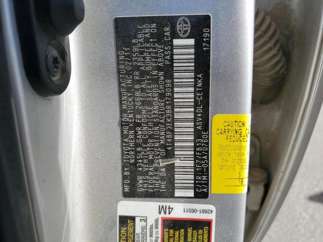 4T4BF3EK3BR179098 - 2011 TOYOTA CAMRY BASE SILVER photo 12