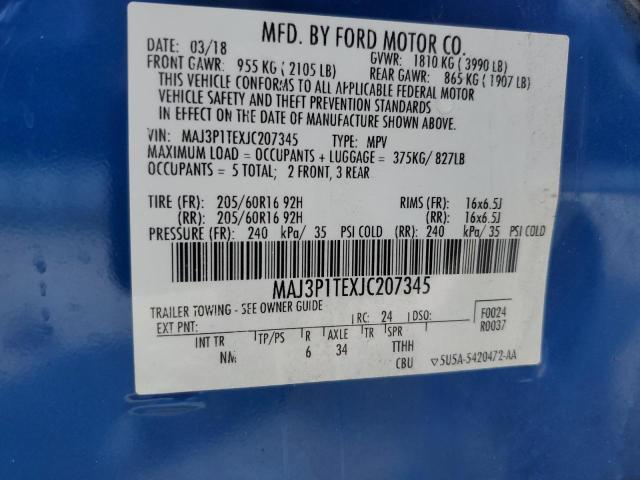 MAJ3P1TEXJC207345 - 2018 FORD ECOSPORT SE Көк фото 13