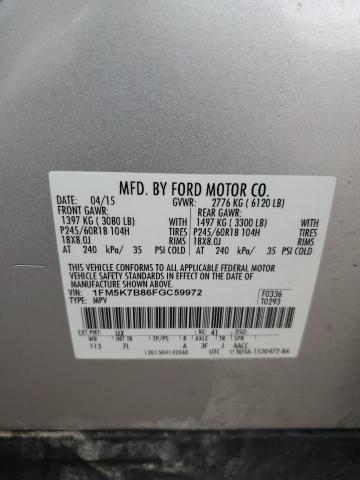 1FM5K7B86FGC59972 - 2015 FORD EXPLORER SILVER photo 14