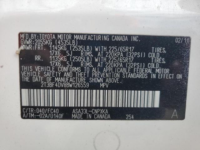 2T3BF4DV8BW126559 - 2011 TOYOTA RAV4 WHITE photo 13