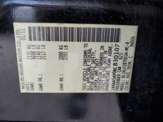 1N4AA5AP0BC830107 - 2011 NISSAN MAXIMA S 黑色 照片 12