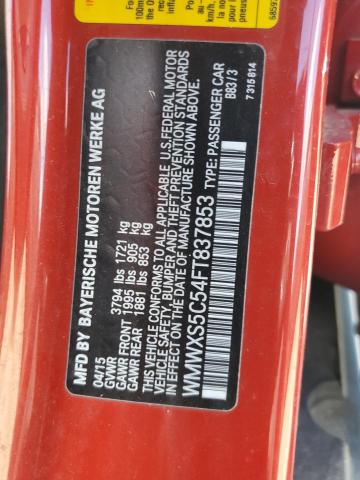 WMWXS5C54FT837853 - 2015 MINI COOPER RED photo 12