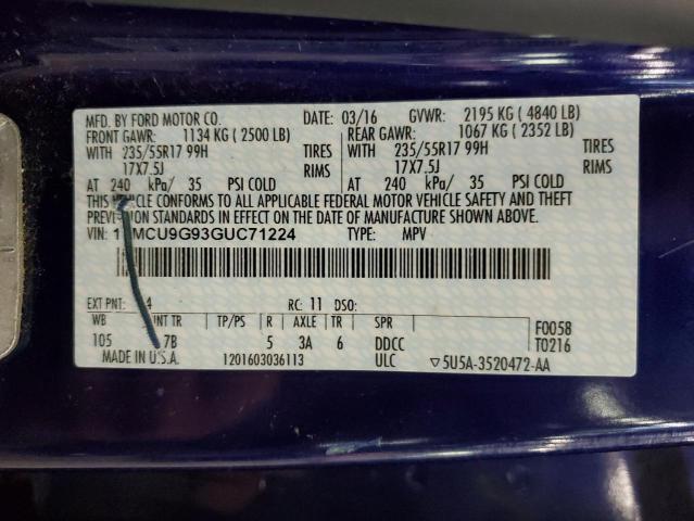 1FMCU9G93GUC71224 - 2016 FORD ESCAPE SE BLUE photo 13