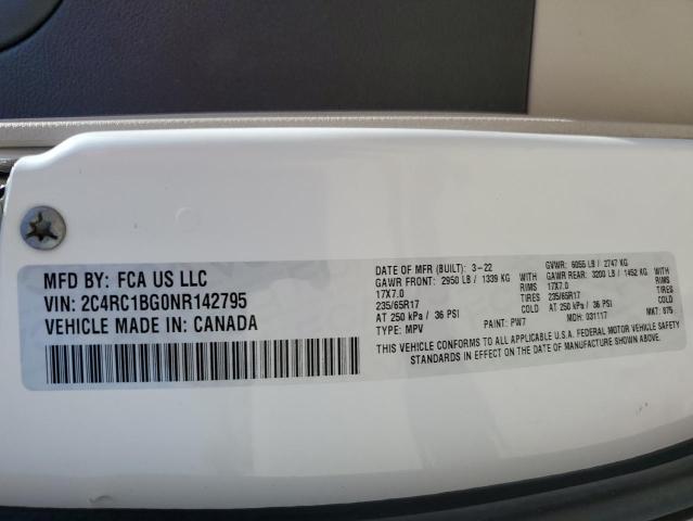 2C4RC1BG0NR142795 - 2022 CHRYSLER PACIFICA TOURING L თეთრი ფოტო 13