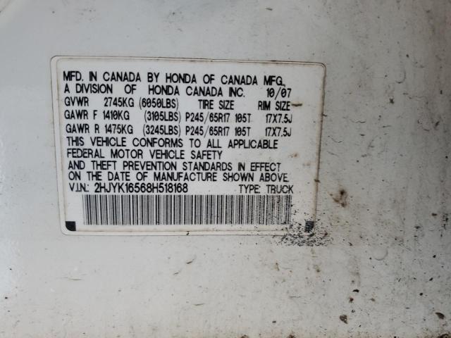 2HJYK16568H518168 - 2008 HONDA RIDGELINE RTL 白色 照片 12