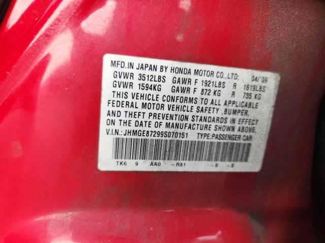 JHMGE87299S070151 - 2009 HONDA FIT RED photo 12