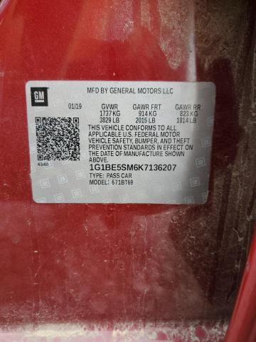 1G1BE5SM6K7136207 - 2019 CHEVROLET CRUZE LT Қызыл фото 12