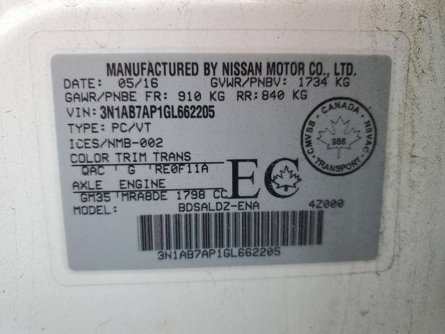 3N1AB7AP1GL662205 - 2016 NISSAN SENTRA S 白色 照片 12