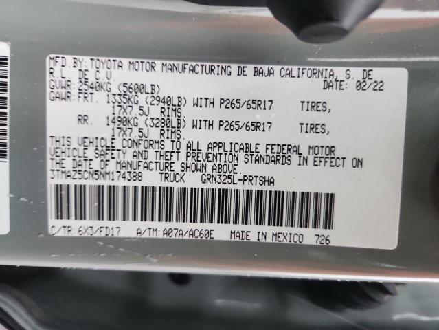 3TMAZ5CN5NM174388 - 2022 TOYOTA TACOMA DOUBLE CAB ნაცრისფერი ფოტო 12