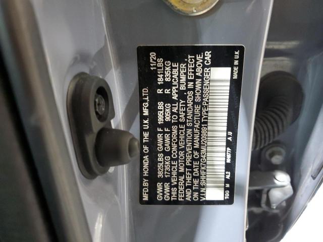 SHHFK7G43MU209891 - 2021 HONDA CIVIC SPORT 灰色 照片 12