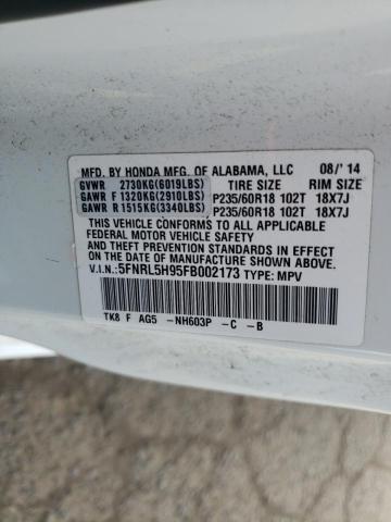 5FNRL5H95FB002173 - 2015 HONDA ODYSSEY TOURING თეთრი ფოტო 13