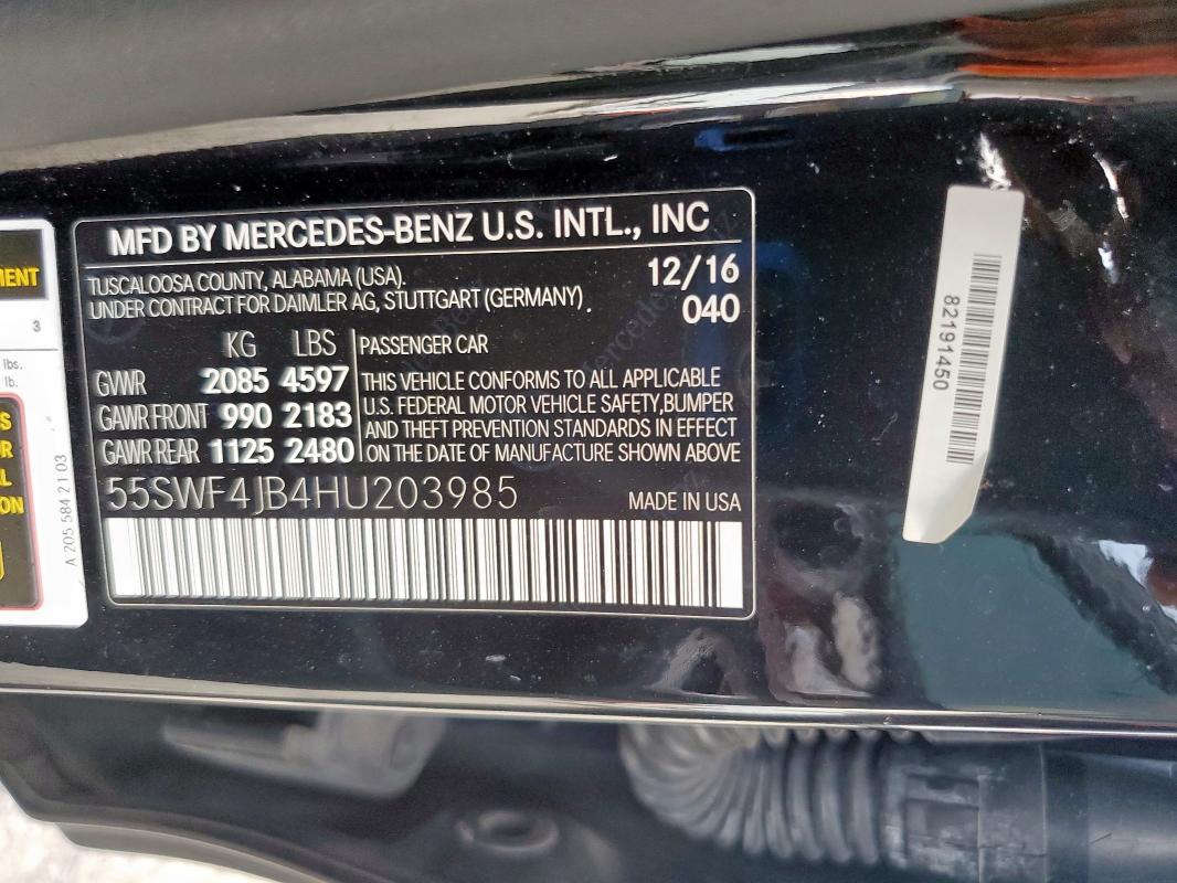 55SWF4JB4HU203985 - 2017 MERCEDES-BENZ C 300 BLACK photo 12