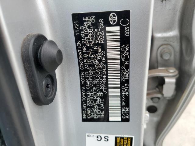 JTDEPMAE6NJ210672 - 2022 TOYOTA COROLLA LE SILVER photo 12