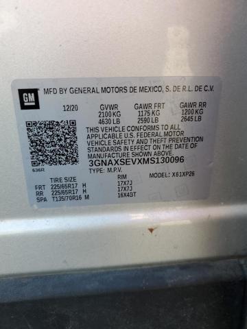 3GNAXSEVXMS130096 - 2021 CHEVROLET EQUINOX LS 银色 照片 12