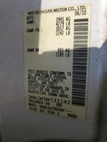 1N4AL2AP3AN531142 - 2010 NISSAN ALTIMA BASE Білий фото 10