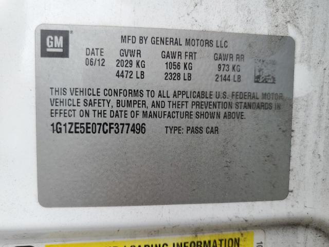 1G1ZE5E07CF377496 - 2012 CHEVROLET MALIBU LTZ თეთრი ფოტო 12