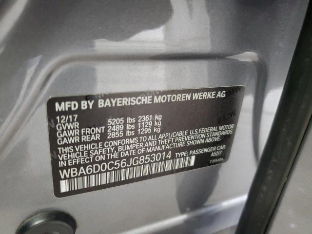 WBA6D0C56JG853014 - 2018 BMW 640 I GRAN COUPE GRAY photo 12