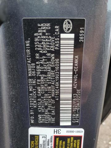 4T1BE46K19U316096 - 2009 TOYOTA CAMRY BASE GRAY photo 12