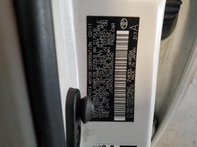 JTDKN3DUXB0286340 - 2011 TOYOTA PRIUS 白色 照片 12