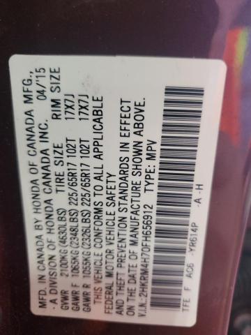 2HKRM4H70FH656912 - 2015 HONDA CR-V EXL BURGUNDY photo 13