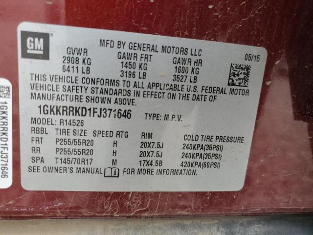 1GKKRRKD1FJ371646 - 2015 GMC ACADIA SLT-1 红色 照片 13