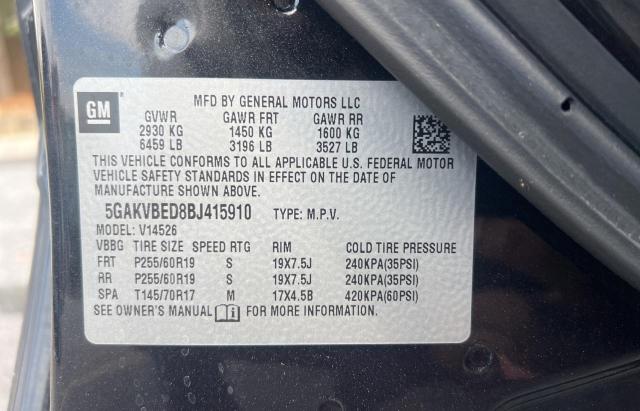 5GAKVBED8BJ415910 - 2011 BUICK ENCLAVE CXL GRAY photo 10