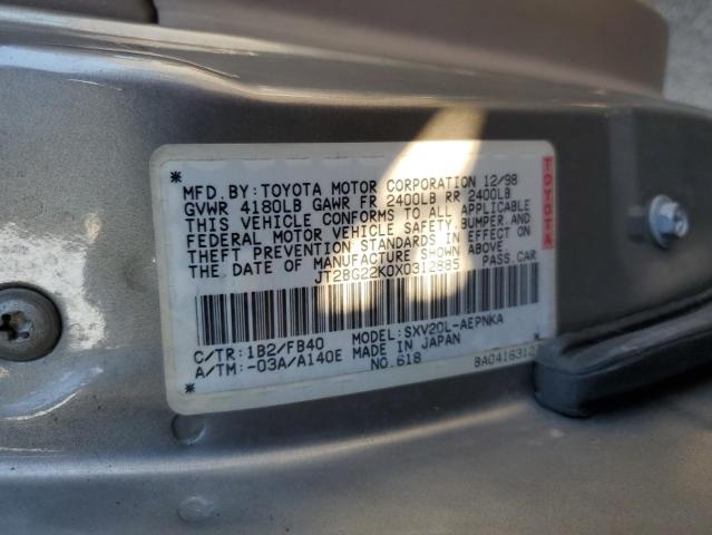 JT2BG22K0X0312885 - 1999 TOYOTA CAMRY LE GRAY photo 12