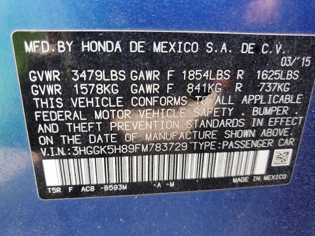 3HGGK5H89FM783729 - 2015 HONDA FIT EX أزرق صورة 13