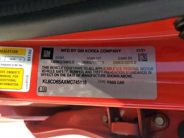 KL8CD6SAXMC745118 - 2021 CHEVROLET SPARK 1LT 红色 照片 12