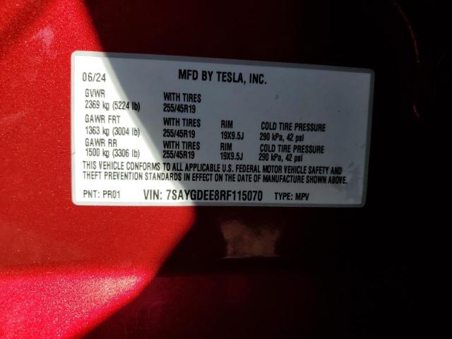 7SAYGDEE8RF115070 - 2024 TESLA MODEL Y Կարմիր լուսանկար 13