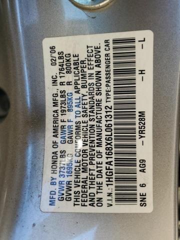 1HGFA168X6L061312 - 2006 HONDA CIVIC EX 金色 照片 12