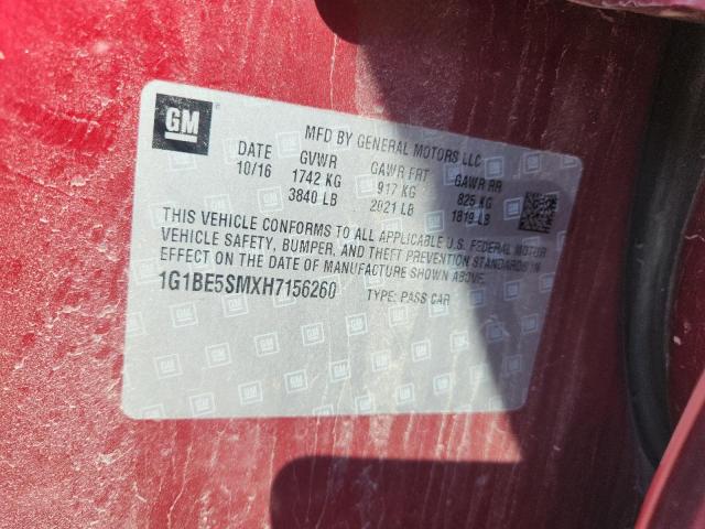1G1BE5SMXH7156260 - 2017 CHEVROLET CRUZE LT RED photo 12