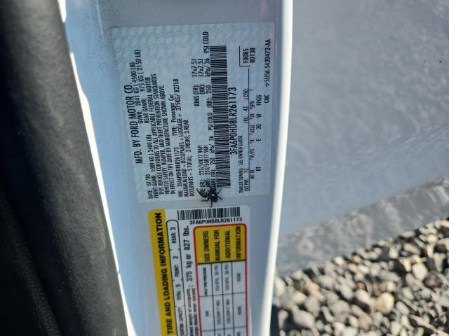 3FA6P0HD8LR261173 - 2020 FORD FUSION SE WHITE photo 12