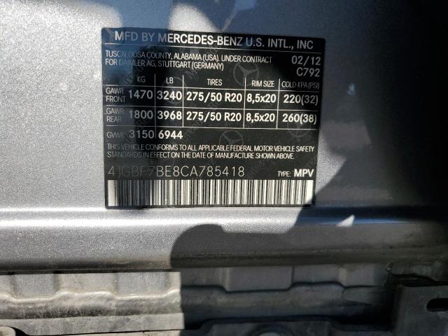 4JGBF7BE8CA785418 - 2012 MERCEDES-BENZ GL 450 4MATIC SILVER photo 14