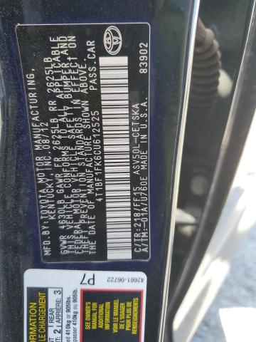 4T1BF1FK6CU612525 - 2012 TOYOTA CAMRY BASE 黑色 照片 13