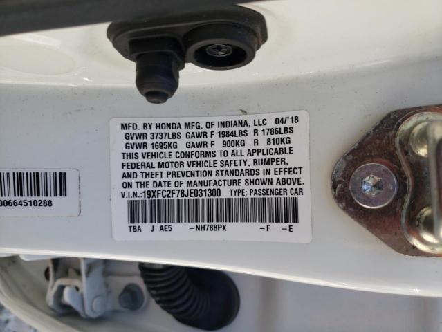 19XFC2F78JE031300 - 2018 HONDA CIVIC EX WHITE photo 12