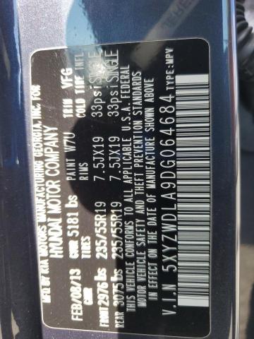 5XYZWDLA9DG064684 - 2013 HYUNDAI SANTA FE S Mavi foto 13