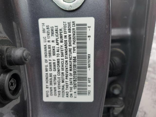 19XFB2E59EE081664 - 2014 HONDA CIVIC LX GRAY photo 12