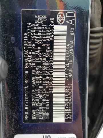 2T1BURHE4FC301497 - 2015 TOYOTA COROLLA L BLACK photo 12