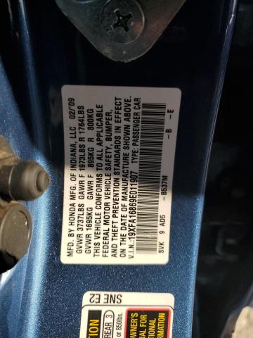 19XFA16869E011907 - 2009 HONDA CIVIC EX Көк фото 12