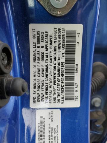 19XFC1F31HE025159 - 2017 HONDA CIVIC EX BLUE photo 12