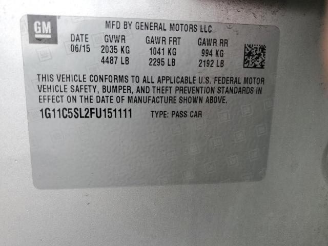 1G11C5SL2FU151111 - 2015 CHEVROLET MALIBU 1LT Күміс фото 12