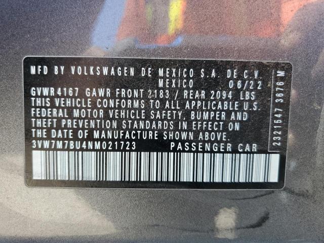 3VW7M7BU4NM021723 - 2022 VOLKSWAGEN JETTA SE GRAY photo 12