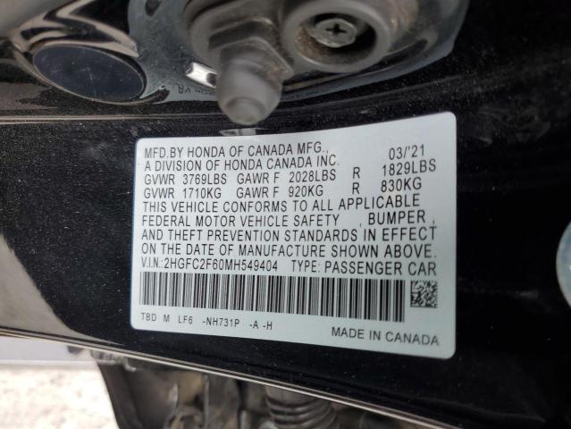 2HGFC2F60MH549404 - 2021 HONDA CIVIC LX 黑色 照片 12
