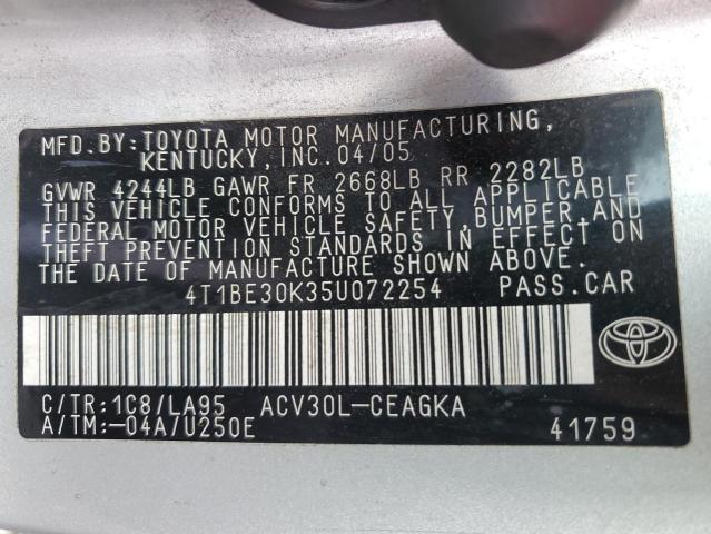 4T1BE30K35U072254 - 2005 TOYOTA CAMRY LE SILVER photo 12